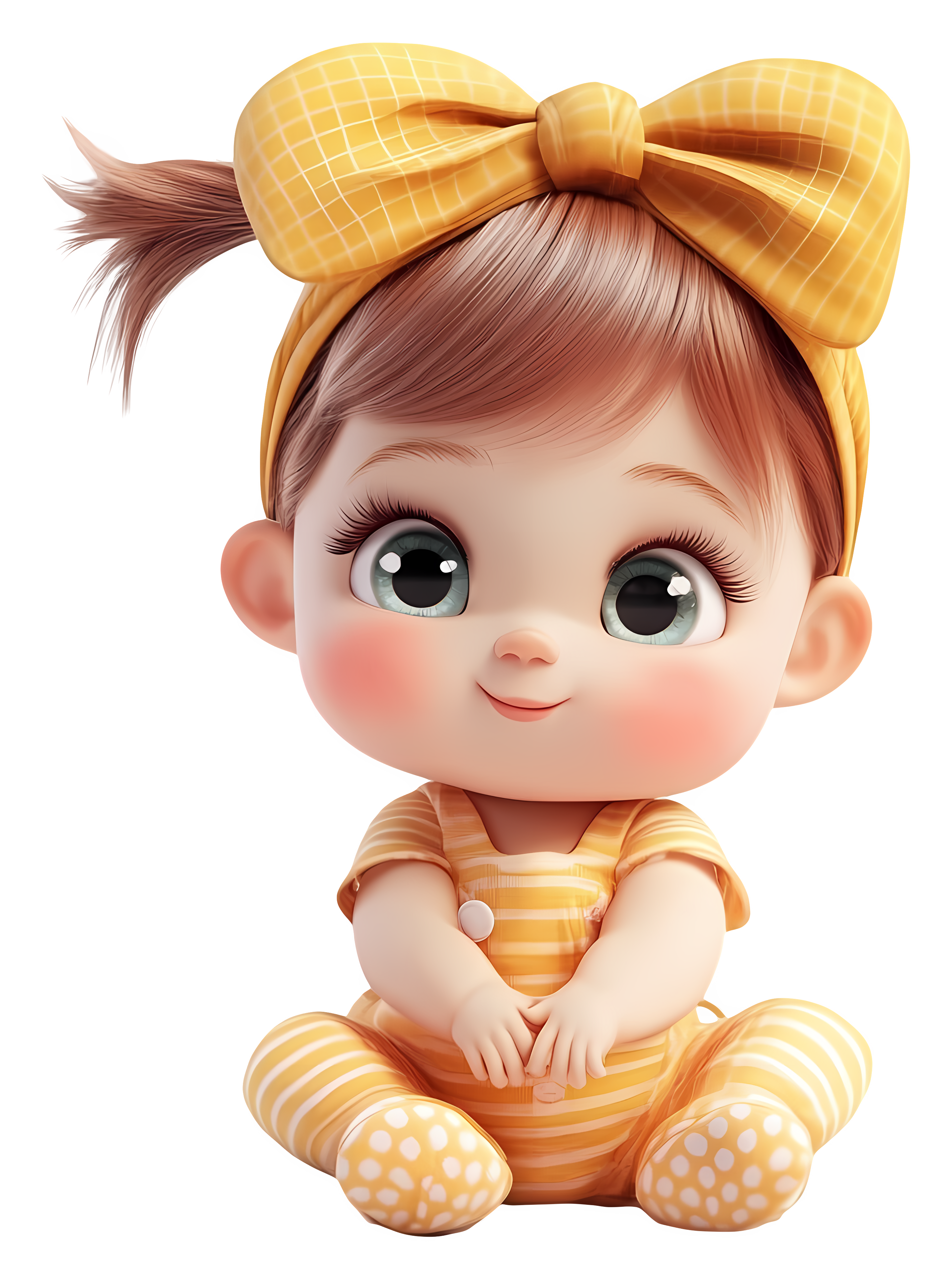 Adorable Cartoon Baby in Yellow with Bow