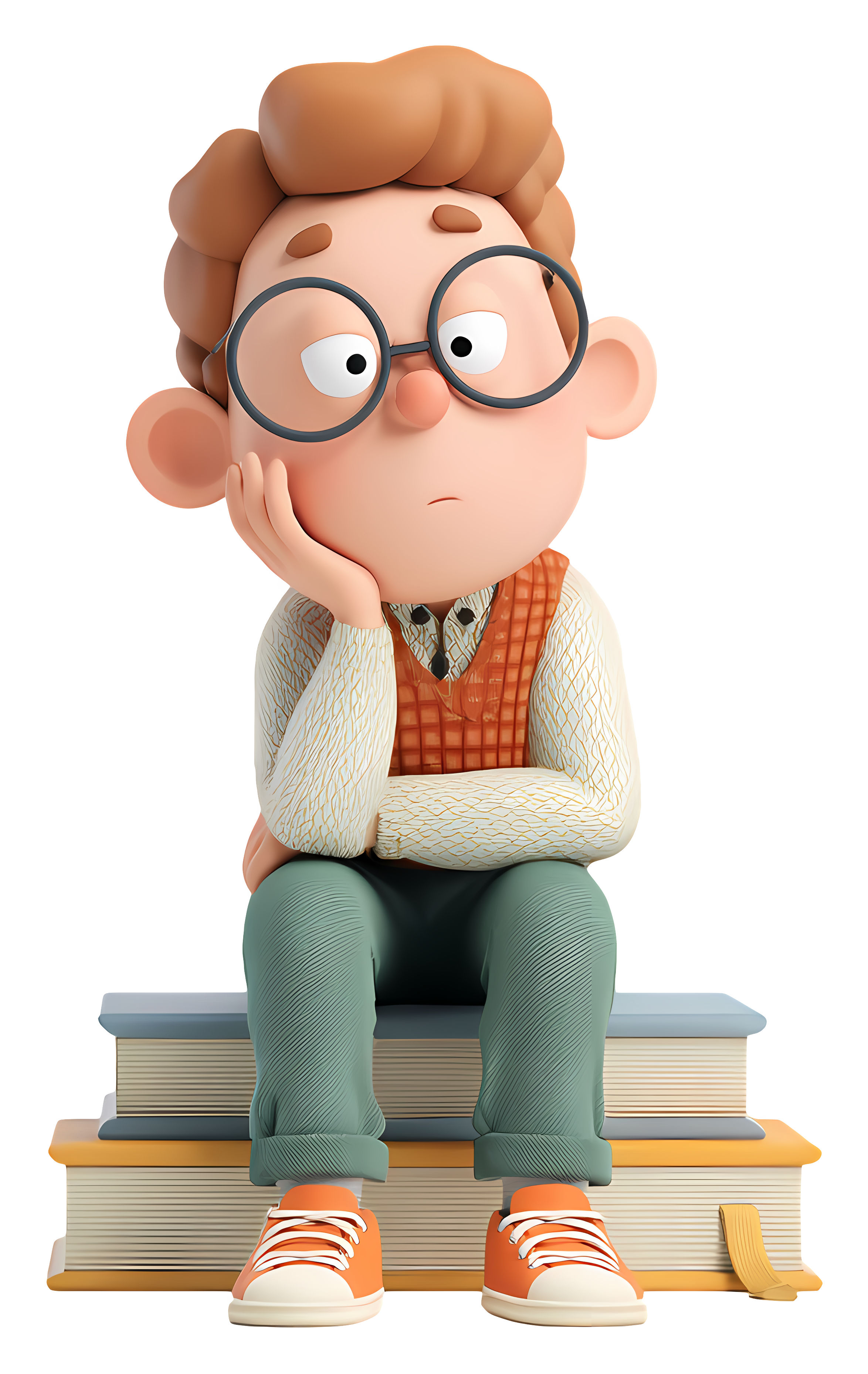 Boy with Glasses Sitting on Books