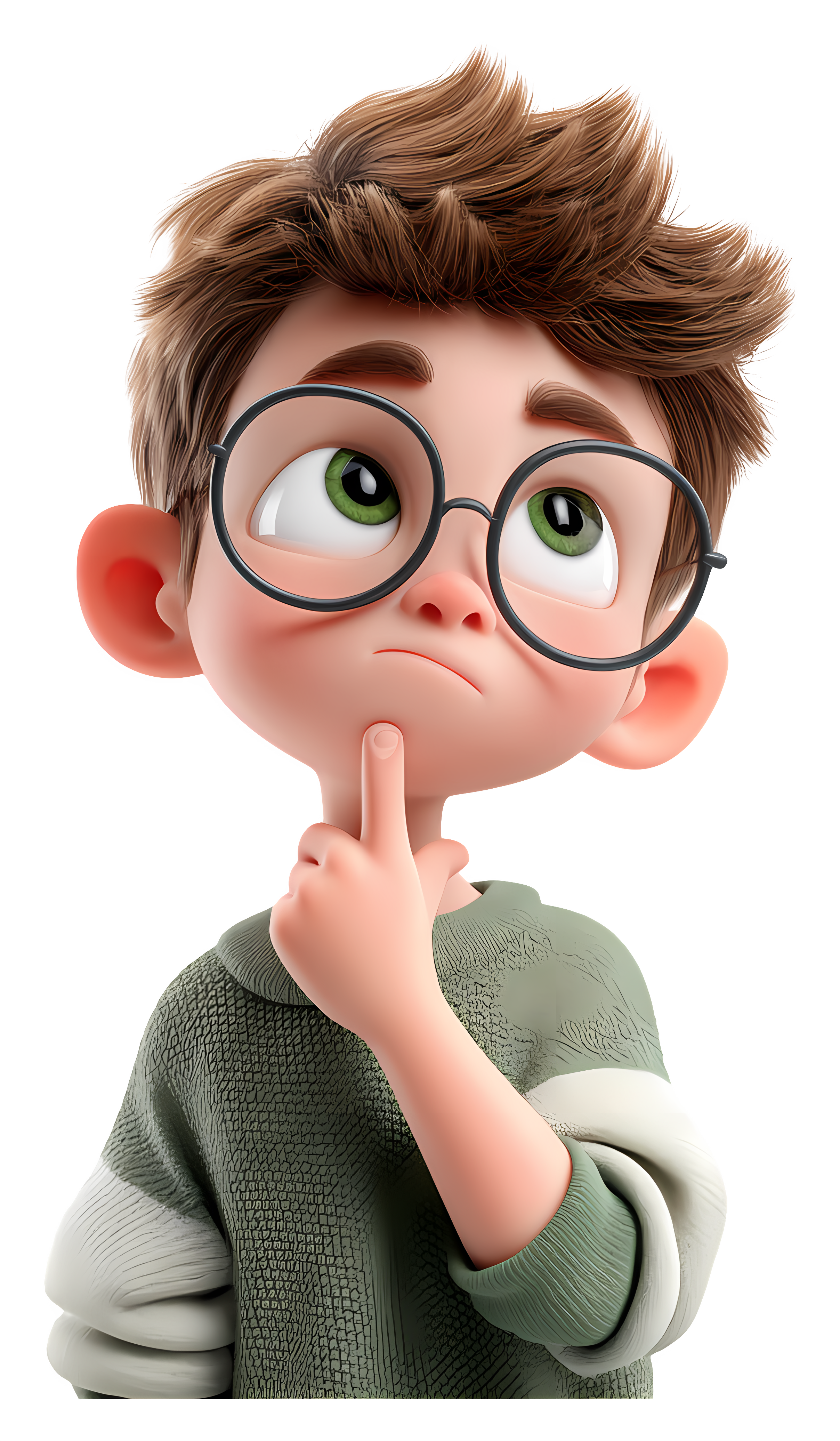 Cartoon Boy with Glasses Thinking