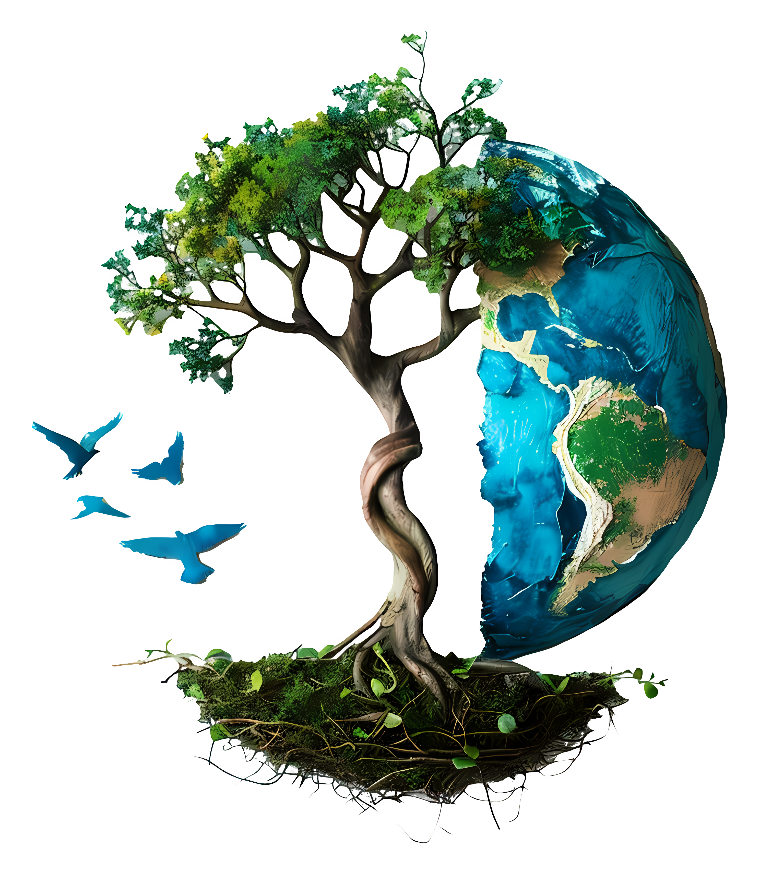 Earth and Tree Ilustration with Birds