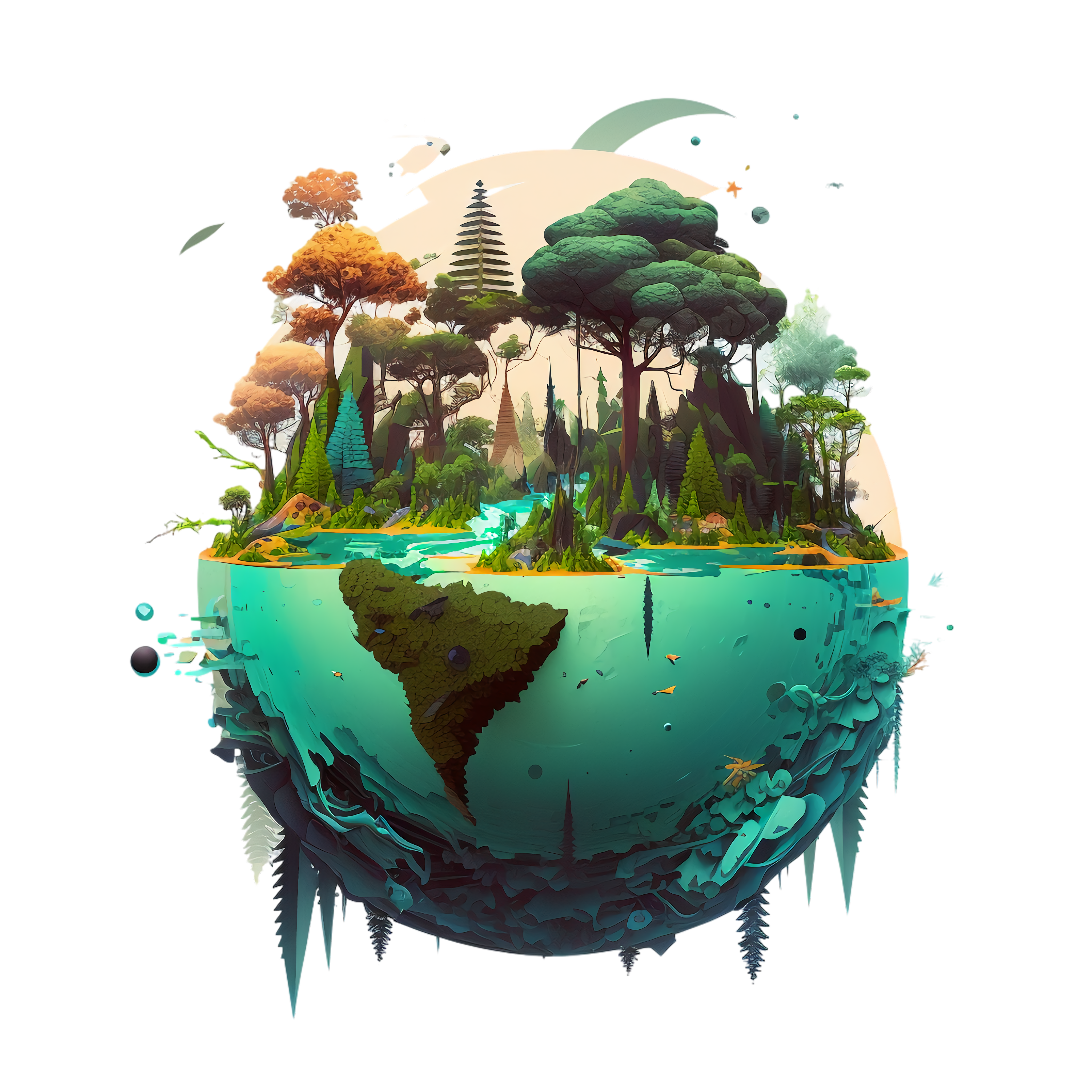 Illustration of Earth with Forest Ecosystem