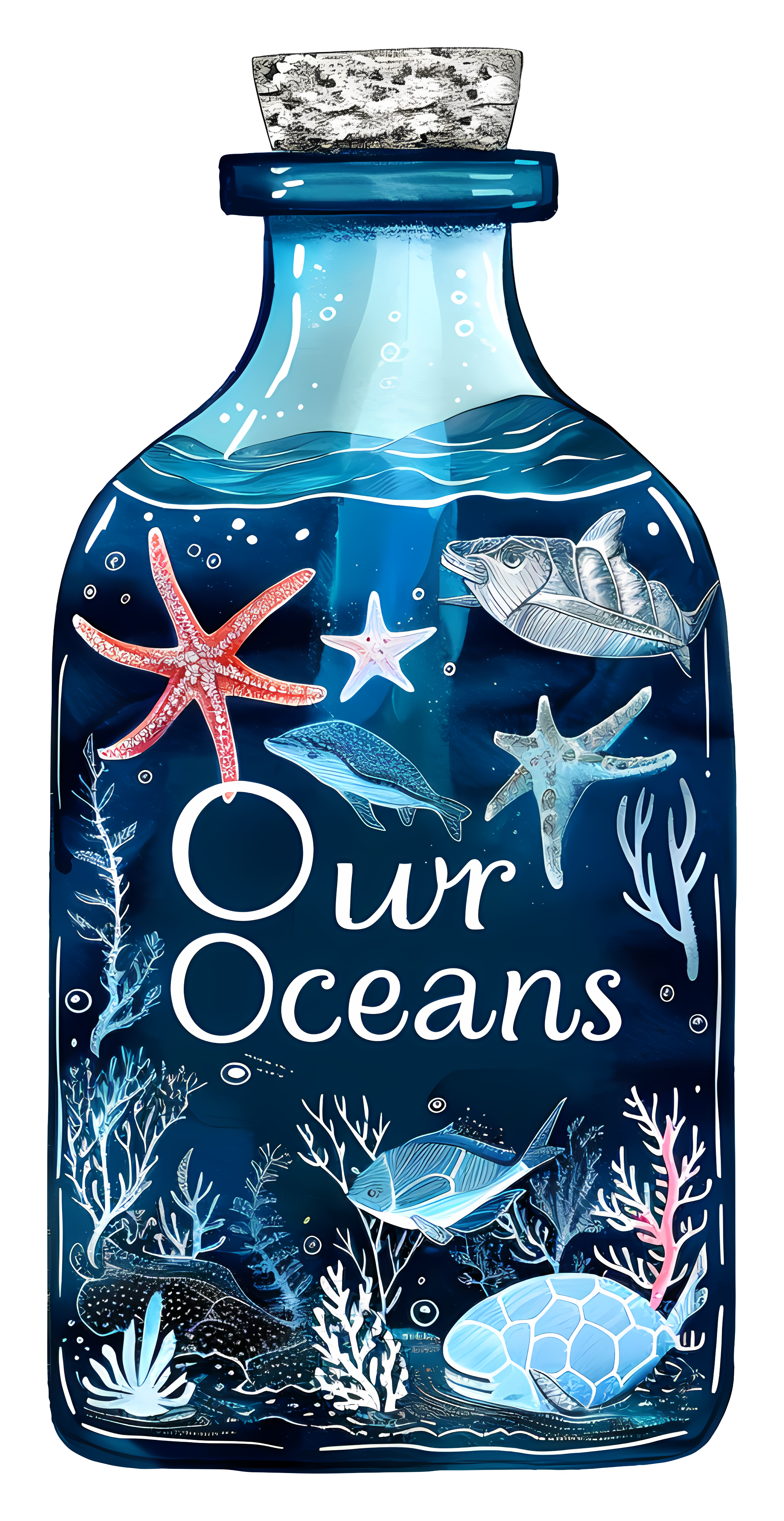 Ocean Life Design Inside a Glass Bottle