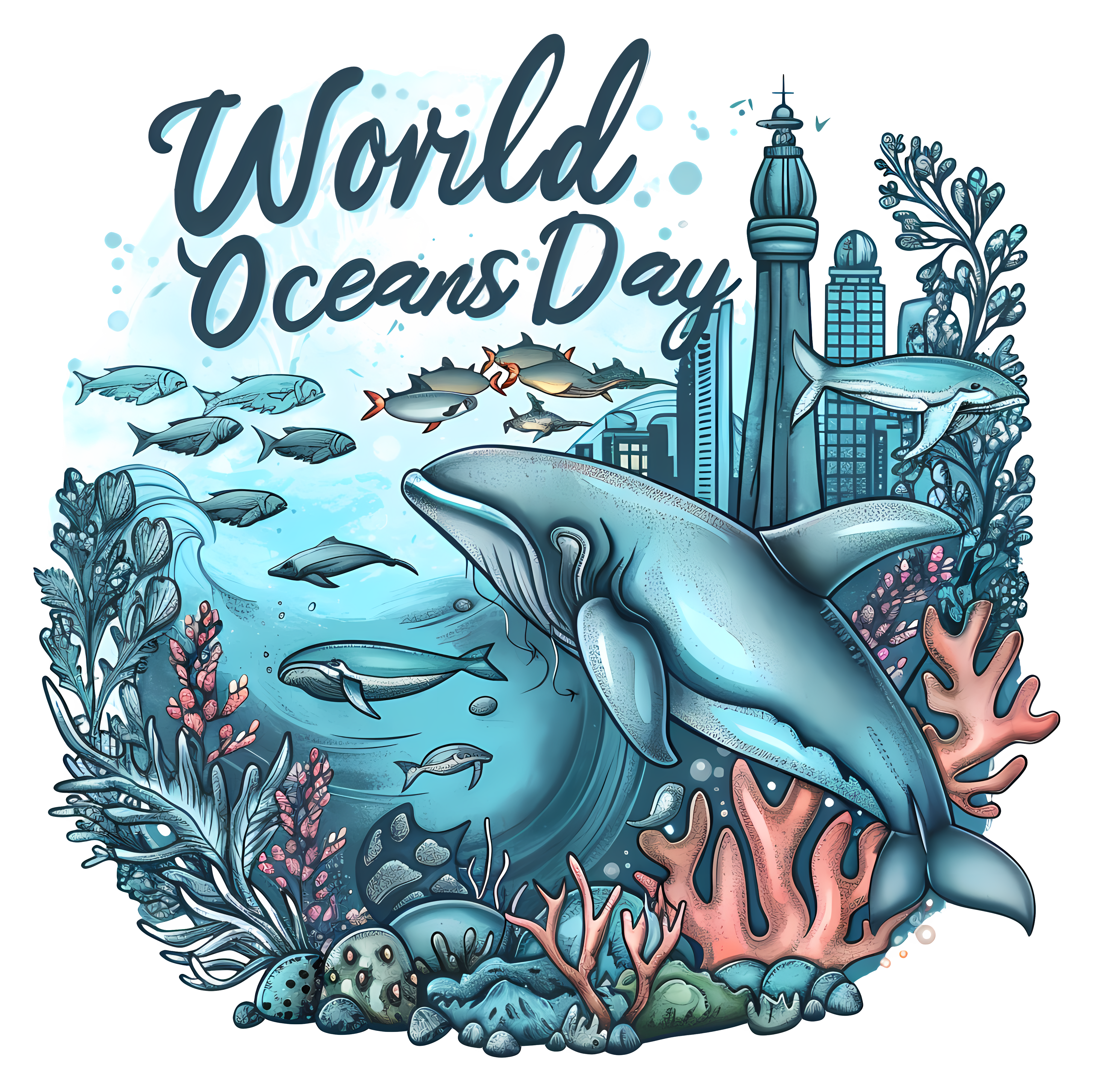 World Oceans Day with Whale and Marine Life