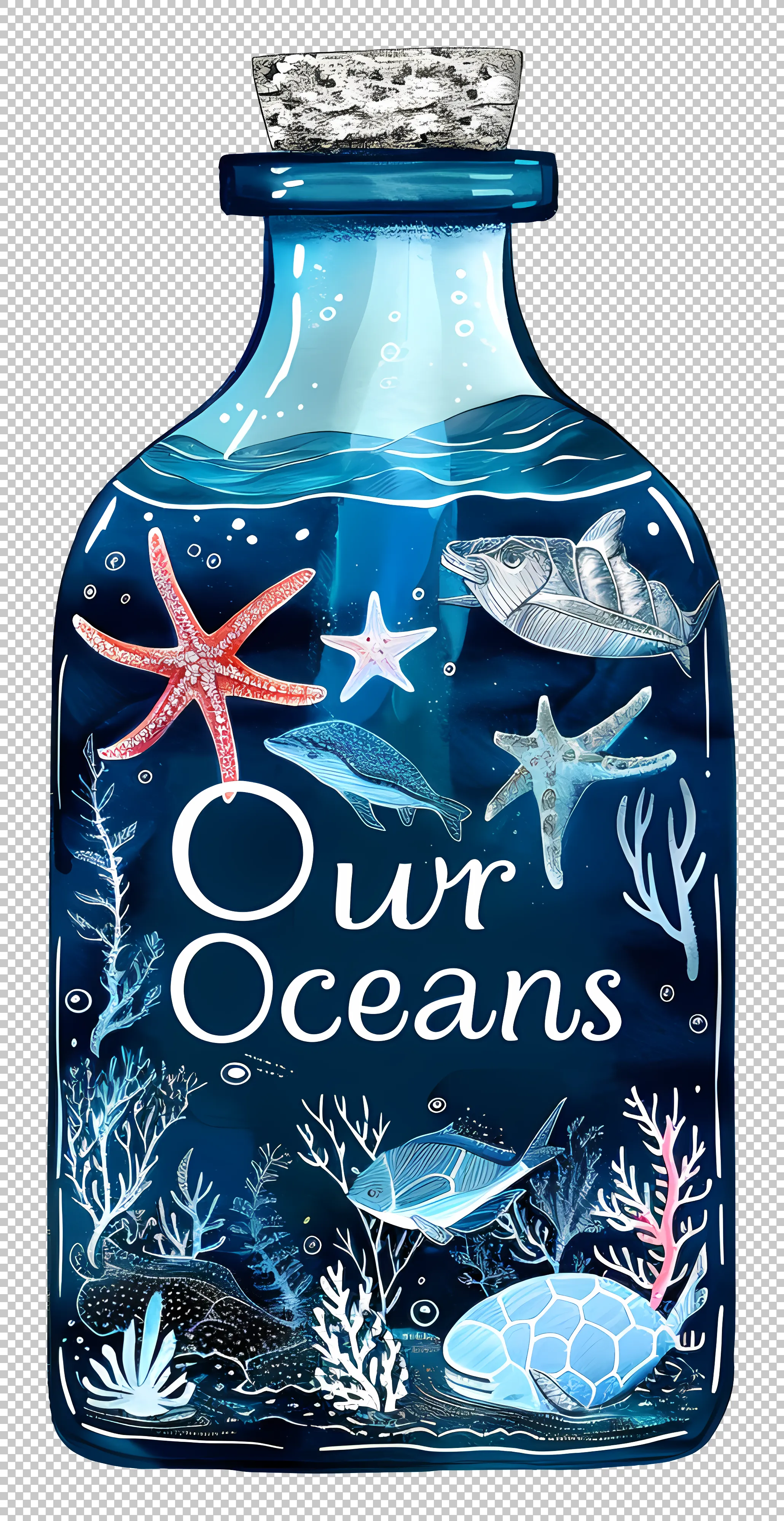 Ocean Life Design Inside a Glass Bottle